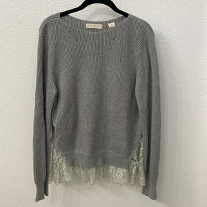 Sweater with sage lace trim on bottom